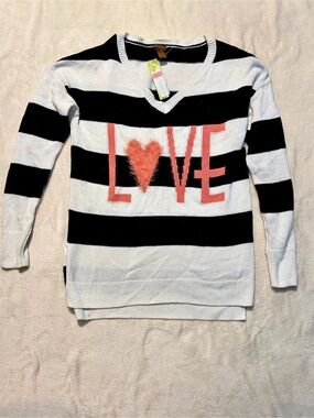Kenny Key Striped V-Neck Sweater in Black & White NWT